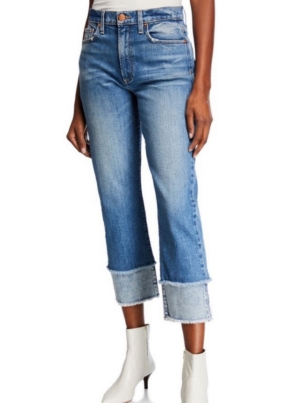 New Alice + Olivia High Rise Wide Cuff Straight Crop Jeans Try Harder NWT Denim
